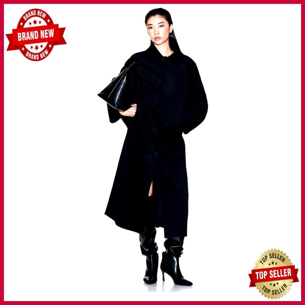 Long Wool Blend Trench Coat with Button Closure for Fall